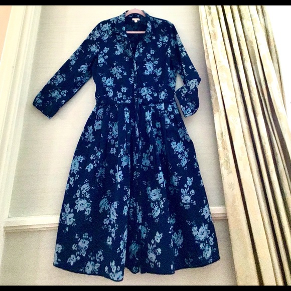 Gap Blue on Blue Cotton Linen Day Dress - Picture 1 of 8